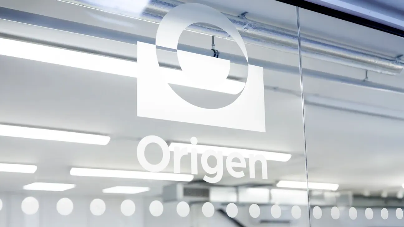 Origen logo on glass